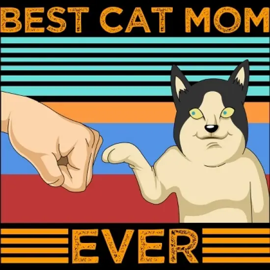 Junior's Design By Humans Best Cat Mom Ever Retro Stripes By shirtpublic T-Shirt image {1}
