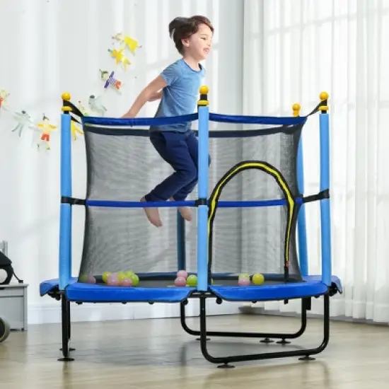 DSVIMOY Trampoline, 55" Kids Trampoline Bouncing Jumping Mat Recreational Trampoline with Enclosure Net, Blue,55"*55"*47.25" image {2}