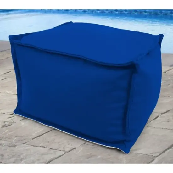 Outdoor Bean Filled Pouf/Ottoman In Sunbrella Canvas Pacific Blue  - Jordan Manufacturing image {2}