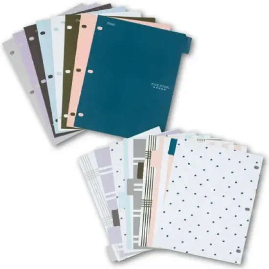 8ct Mead Five Star 3-hole Punched Color Pop Reversible Tab Divider Set: Multicolor Polypropylene Filing Accessories image {1}