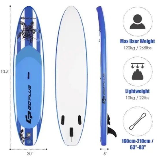 Costway 10.5&rsquo; Inflatable Stand Up Paddle Board SUP W/Carrying Bag Aluminum Paddle image {2}