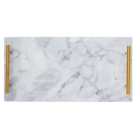 Rectangle Marble Serving Tray, Jewelry Trinket Tray, Perfume Tray, Bathroom Toilet Vanity Tray with Handle (White 15"x7.5"x0.4") image {6}