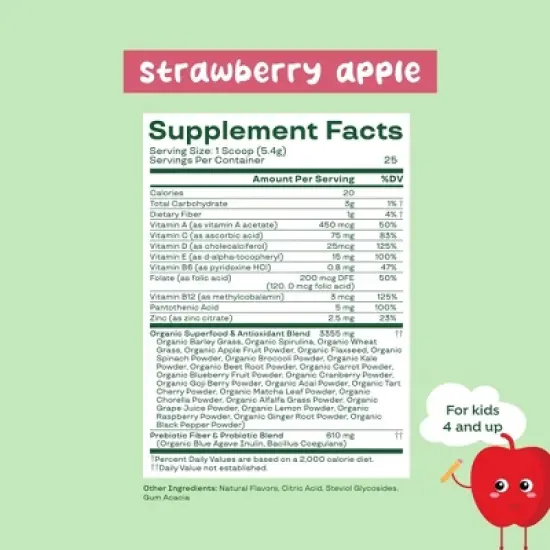 BLOOM NUTRITION Kids' - Greens and Superfoods Powder - Strawberry Apple - 25ct image {4}