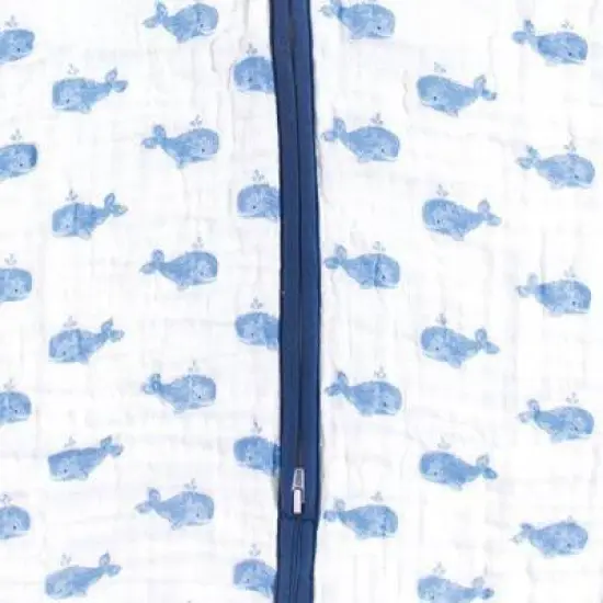 Hudson Baby Infant Boy Muslin Cotton Sleeveless Wearable Sleeping Bag, Sack, Blanket, Blue Whale image {2}