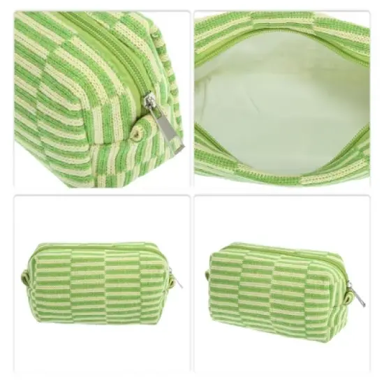 Unique Bargains Durable Knitting Makeup Bag Green Yellow 1 Pc image {2}