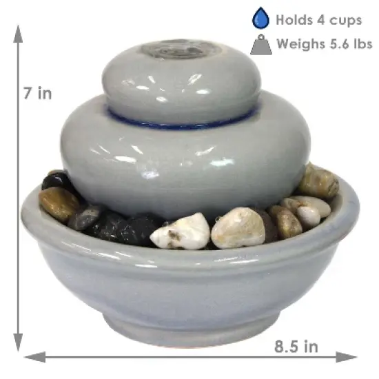 Sunnydaze Indoor Home Decorative Glazed Ceramic Smooth Cascade Tabletop Water Fountain - 7" - Light Gray image {5}