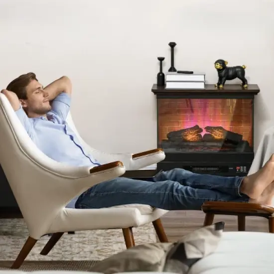 SEVOBAL Fireplace Insert Heater Mantel 3D Flame Quartz Fireplace Stove Bottom Air Outlet Fire Place Panoramic 3-Side View, Brown, 32"*15"*34" image {4}