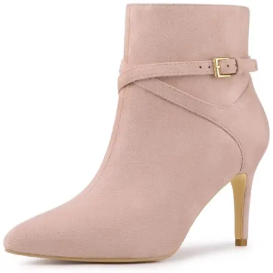 Allegra K Women's Pointy Toe Buckle Cross Straps Stiletto Heel Ankle Boots image {7}