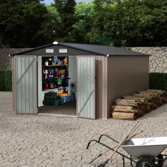 10x14 FT Commercial-Grade Metal Storage Shed - Extra Large Galvanized Steel Shelter with Lockable Doors & Air Vents image {7}