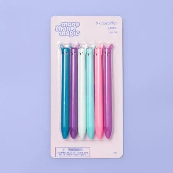 6ct Character Cat Pen Set - More Than Magic&trade;: Cute & Fun Kids Ballpoint Pens, 1.0mm, Pink, Blue, Purple Ink image {2}