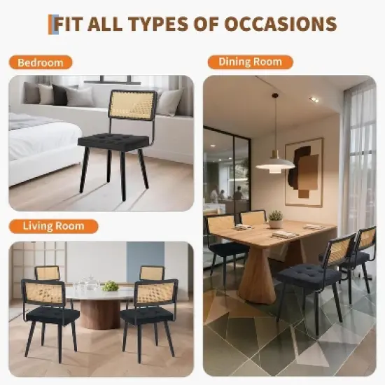 GustoWave Rattan Back Dining Chair (2 Seaters), Dining Room Vintage Chair, Black image {6}