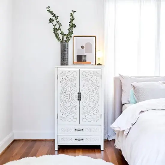 27" Accent Tall Tower Storage Cabinet -Rustic Wood Sideboard Pantry Cabinet with 2 Doors and 2 Drawers, Versatile Buffet Sideboard for Home Decor image {5}