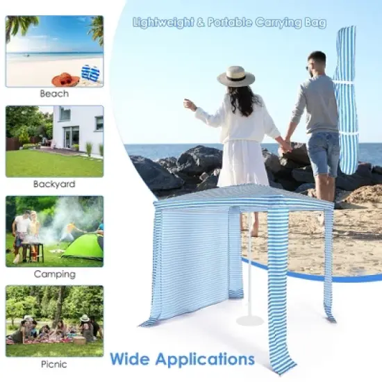 Costway 6.6' x 6.6' Foldable Beach Cabana Easy-Setup Beach Canopy W/ Carry Bag Navy\Blue image {6}