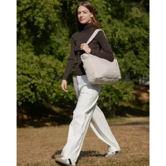 Itopfox Lightweight Puffy Tote Bag with Compartments, Quilted Shoulder Handbag for Women, Travel, Work, Gym, Beach image {2}