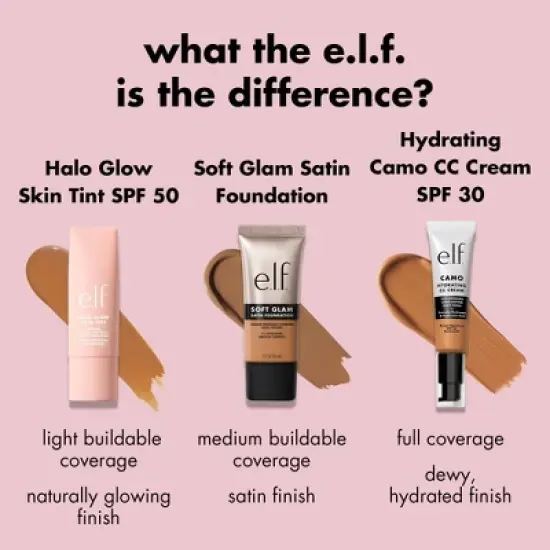e.l.f. Halo Glow Skin Tint Light Coverage Foundation - Mineral SPF 50 - 1 fl oz image {10}