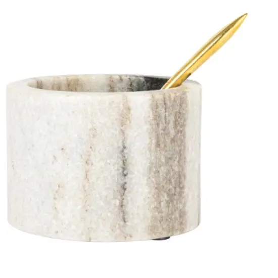 Storied Home Marble Salt Cellar with Brass Spoon, Black image {5}