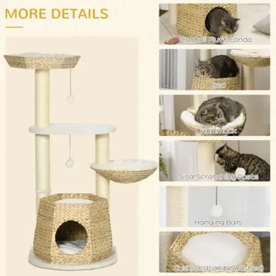 LOVMOR 47" Cat Tree Kitty Activity Center, Cat Climbing Toy with Cattail Fluff, Bed, Condo, Sisal Scratching Post & Hanging Ball image {6}
