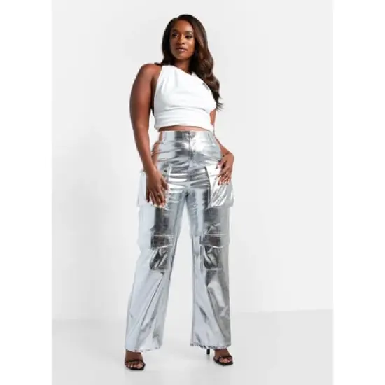 Rebdolls Women's Lena Metallic Wide Leg Cargo Pants image {3}