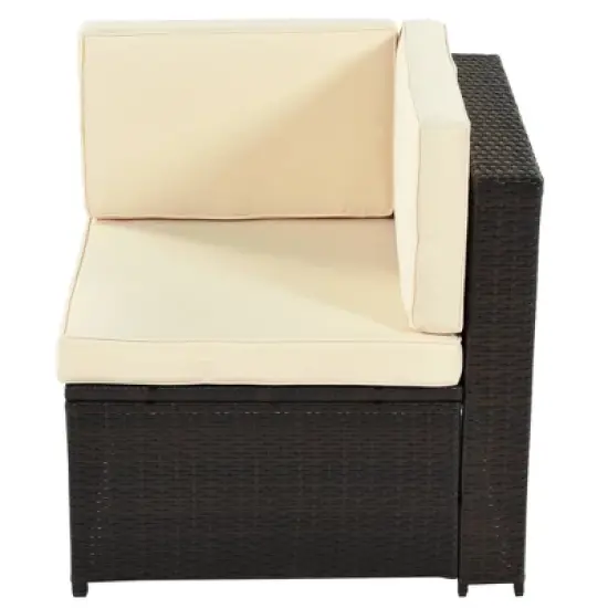 9pc Wicker Patio Sectional Seating Set with Cushions - Beige - GODEER image {7}