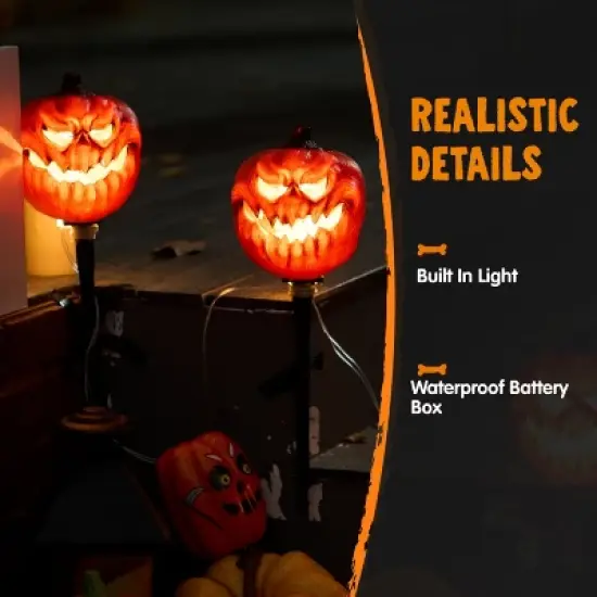 Joyfy 3 Pcs Halloween Pumpkin Pathway Lights Jack-O-Lantern Outdoor Decorations for Party Porch Yard Lawn Garden Prop Haunted House image {2}