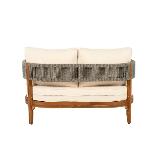 Christopher Knight Home Valentina Patio 4 Piece Rustic Rope Weave Acacia Wood Furniture Set with Cushions image {6}