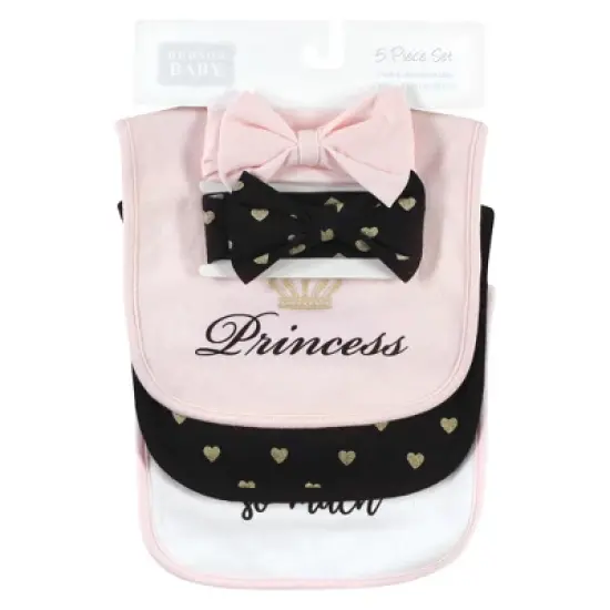 Hudson Baby Infant Girl Cotton Bib and Headband or Caps Set, Daddys Princess, One Size image {1}