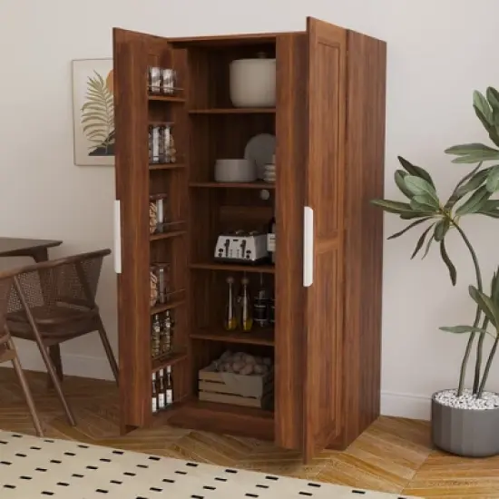 Kumasinova 63"Kitchen Pantry Cabinet with Barn Door,5-Tier Freestanding Cupboard with Door-Mounted Shelves,Tall Storage Cabinet image {5}