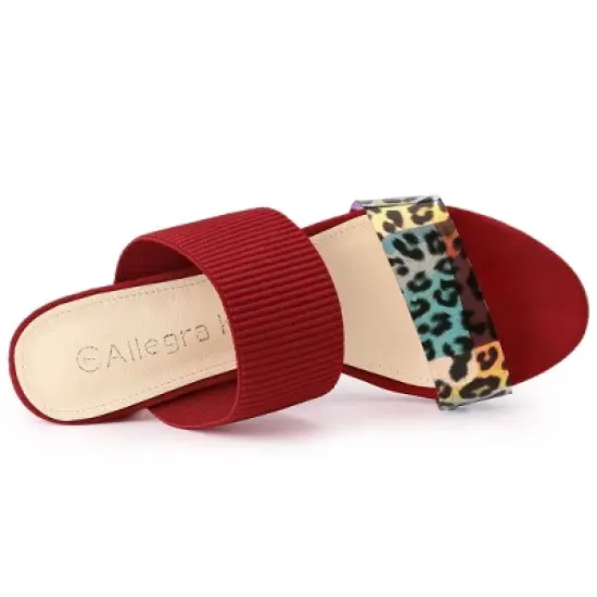 Allegra K Women's Leopard Printed Block Heeled Slide Sandals image {6}