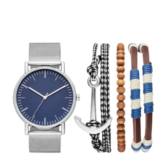 Men's Nautical Mesh Strap Watch Set - Goodfellow & Co&trade; Blue/Brown image {1}
