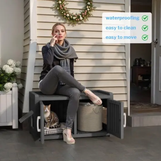 Dolonm Cat Litter Fence,Three Compartments, Cat Cabinet, Hidden Cat Litter Box, Home Style Storage Stool,Black image {5}