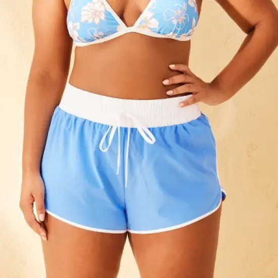 Women's Mid-Rise Drawstring Board Shorts - Wild Fable&trade; Blue/White image {3}