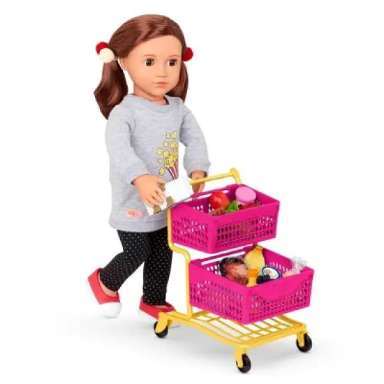 Our Generation Grocery Day Shopping Cart Pink & Yellow Accessory Set for 18" Dolls image {2}
