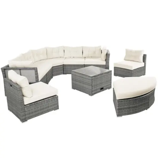 Modular Rattan Patio Sectional Set with Daybed & Storage Table - Weather-Resistant Outdoor Sofa for Pool, Garden & Backyard image {6}
