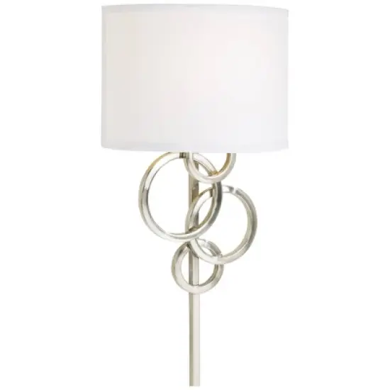 Possini Euro Design Circles Modern Wall Light Sconces Set of 2 Smart Sockets Brushed Nickel Plug-In 12" Fixture Off-White Shades Bedroom image {5}