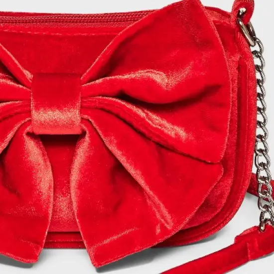 Girls' Velvet Bow Crossbody Bag - Cat & Jack&trade; Red image {3}