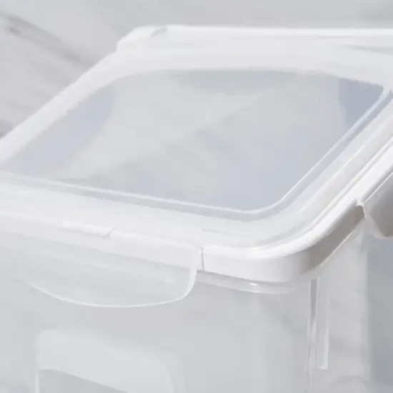 HANAMYA 10 Liter Food Storage Lidded Container with Handle, Wheels, and Measuring Cup for 20 Pounds of Rice, Flour, or Pet Food, Clear image {1}