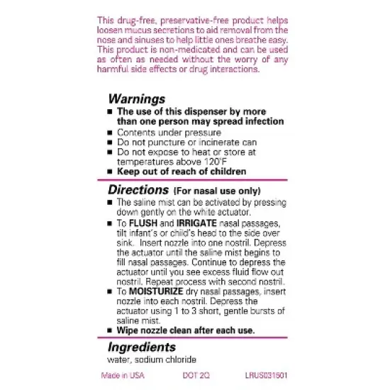 Little Remedies Saline Nasal Mist for Babies Stuffy Noses - 3 fl oz image {7}