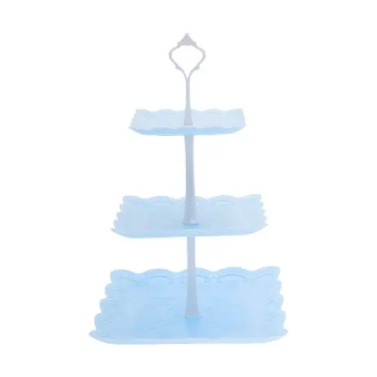Unique Bargains 3 Tier Dessert Cupcake Stand Holder Square with Tiered Serving Tray for Donuts Fruits Blue White image {6}