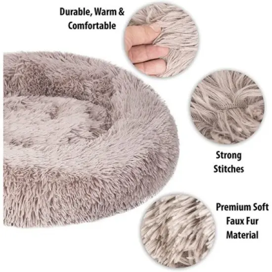 Zone Tech Medium Round Ultra Soft Plush Calming Cushion Bed for Pets, Donut Fluffy Dog Bed for Small Medium Large Dogs, image {2}