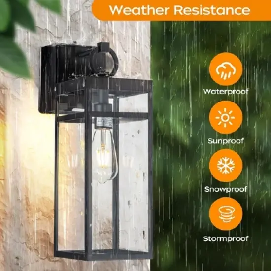 ALOADECOR 1 Light Black Dusk to Dawn Sensor Outdoor Wall Lantern Coach Sconces Light with Clear Glass and built-in GFCI Outlets (2 Pack) image {5}