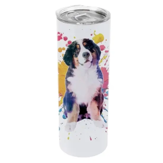 100 North 20 Ounce Stainless Steel On the Go Travel Tumbler With Push Top Lid, Bernese Mountain Dog Paint Splatter image {5}