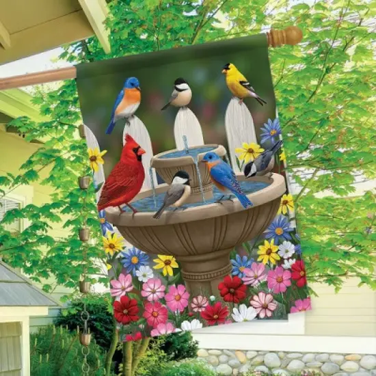 Briarwood Lane Birdbath Gathering Spring House Flag Floral Birds image {2}