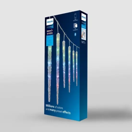 12ct LED Philips ChromaBright App Controlled Indoor/Outdoor Molded Icicle String Lights Multi-Colored with White Wire image {3}