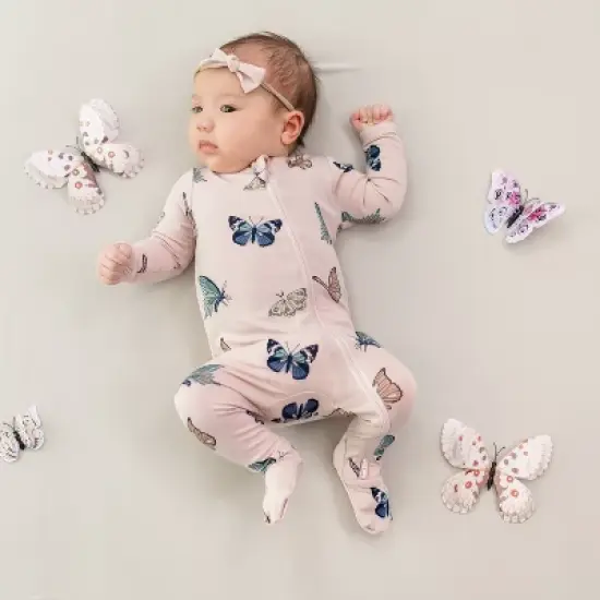 Zippered Footie in Blush Butterfly image {3}