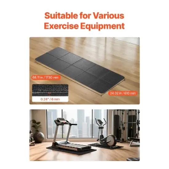 VEVOR Foldable Walking Pad Treadmill Mat, 1/4" Thick, 24" x 68" Exercise Equipment Mat, High Density PVC Floor Protector, Black image {2}