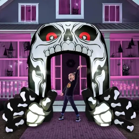 Joyfy 8 FT Tall Halloween Inflatable Outdoor Decoration, Giant Skeleton with Hands Grabbing Archway Inflatable for Halloween Yard Garden Lawn Decor image {8}