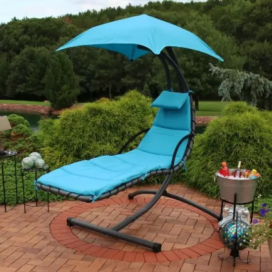Sunnydaze Outdoor Hanging Chaise Floating Lounge Chair with Canopy Umbrella and Arc Stand image {8}