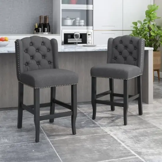 Set of 2 Foxcroft Wingback Counter Height Barstools - Christopher Knight Home image {2}