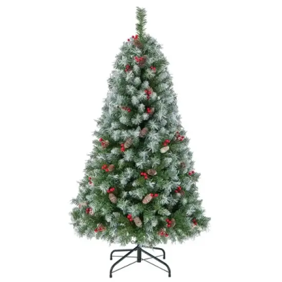 Costway 5FT/6.5FT/7.5FT Artificial Christmas Tree Hinged with 200/420/560/650 Warm LED Lights & 126/207/267/309 Red Berries image {9}