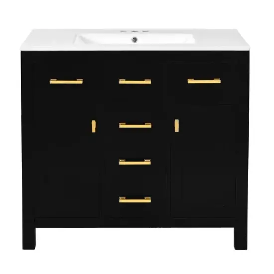 36" Modern Bathroom Vanity with Ceramic Sink, Freestanding Storage Cabinet with 4 Drawers & 2 Soft-Close Doors, Solid Wood Frame - ModernLuxe image {6}